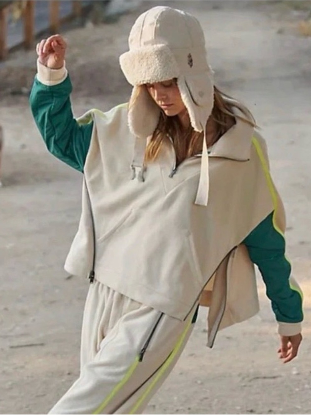 Free People Movement Arena Pullover IvoryJade Green Yellow XS Boxy Fleece